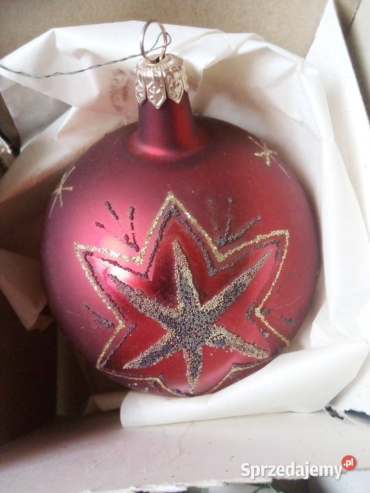4 szklane bombki okrągłe duże czerwone w złote