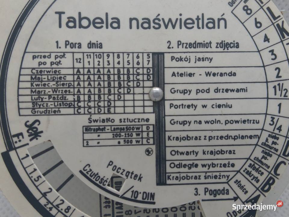 Tabela naświetlań do zdjęć dawne aparaty