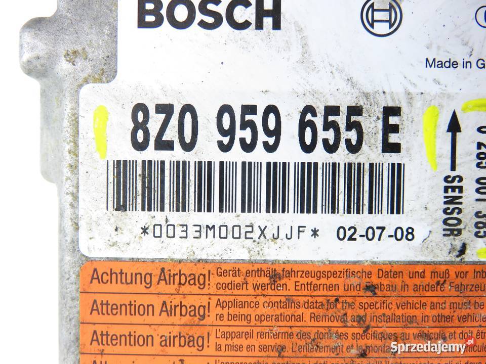 MODUŁ AIRBAG AUDI A2 8Z0 8Z0959655E 0285001385 Komputery