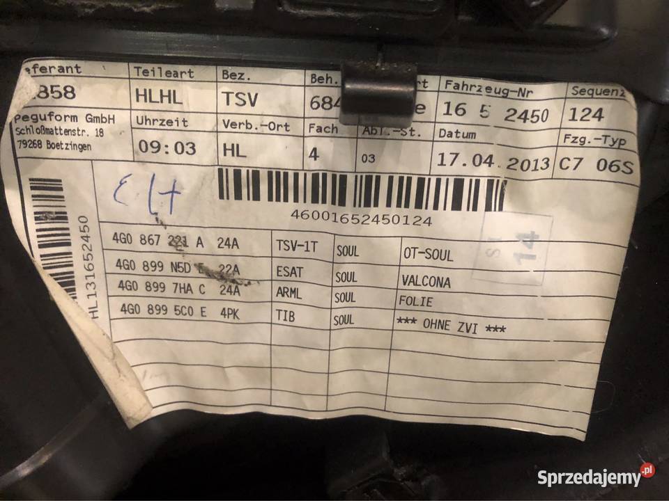 Audi A6 C7 boczek skóra tapicerka drzwi L P tył