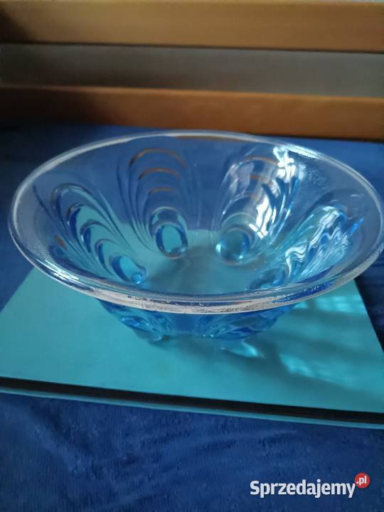 Piękna owocarka bohemia niebieska Porcelana i szkło śląskie