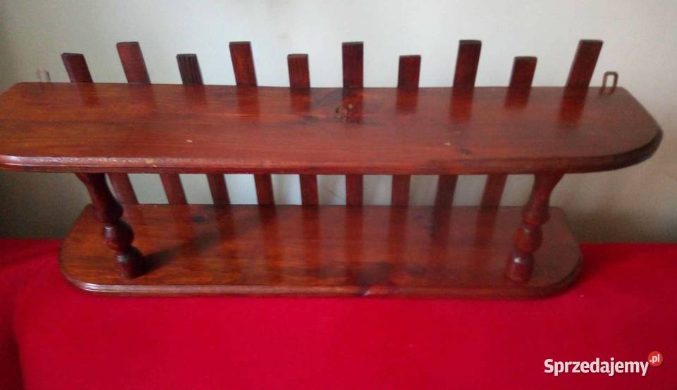 Półka drewniana wisząca z tralkami PRL Meble