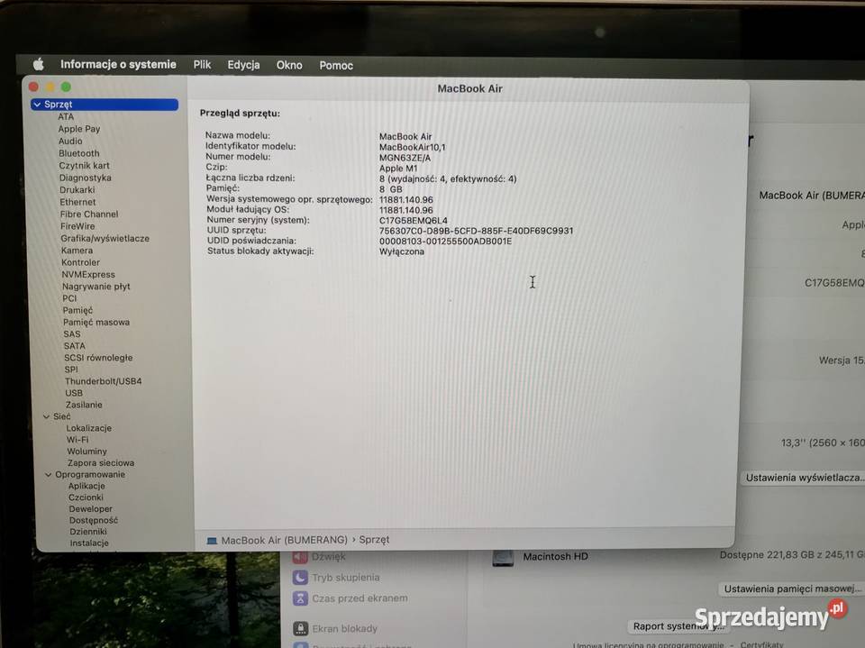 Apple MacBook Air M1 8GB 256GB SSD Retina 133 Apple Warszawa