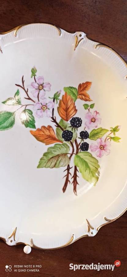 Patera z gałązką kwitnącej jeżyny Syg dedykacja Porcelana i szkło Gdańsk