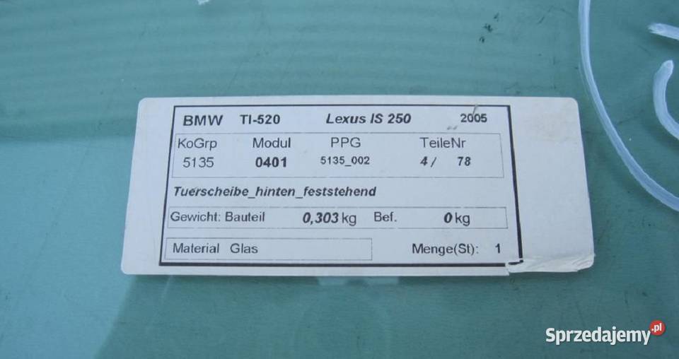 LEXUS IS220 IS250 IS350 SZYBA MAŁA BOCZNA DRZWI Nowy Tomyśl