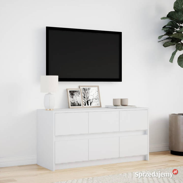 Szafka TV z LED biała 100x34x50 materiał Warszawa