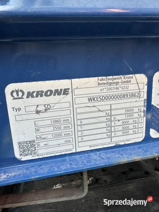 Krone Model standard osie Krone 1 oś podnoszona Krone Wilczyna
