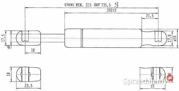 Sprężyna gazowa L7355 mm 150N Stabilus CA6148YB małopolskie Kamionna