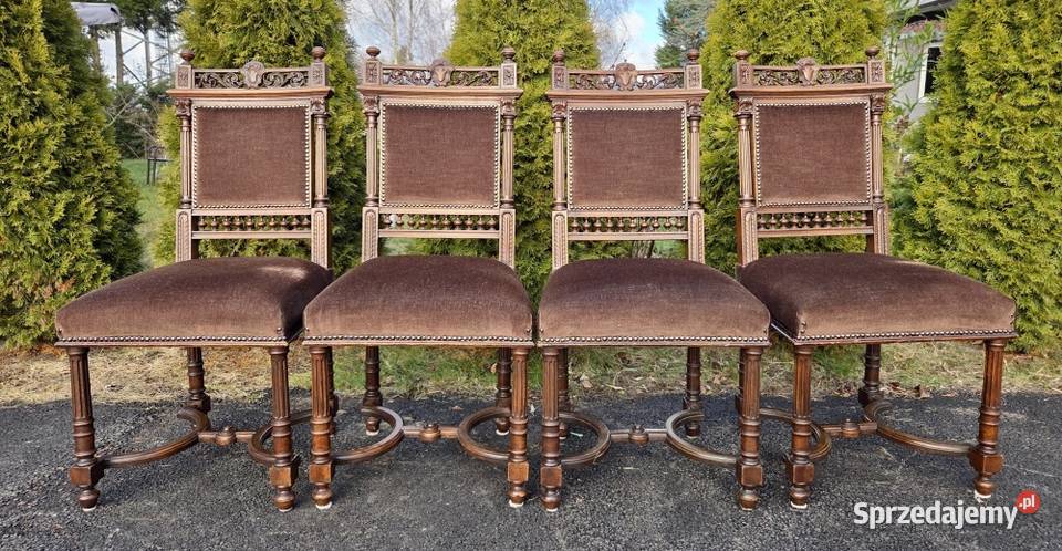 Komplet 4 orzechowych krzeseł eklektycznych 9279 Szczecin sprzedam