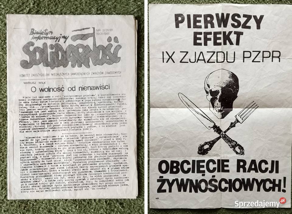 Biuletyn Solidarności i plakat na jednym arkuszu Katowice sprzedam
