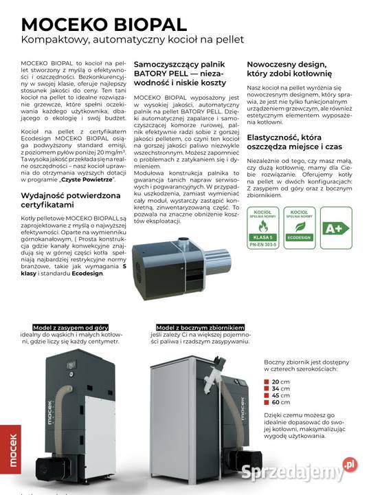 Kocioł na pellet Moceko 12kW piec na dotacje Leszno sprzedam