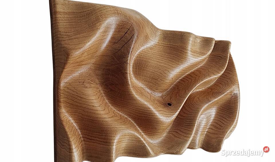 Płaskorzeźba dębowa live edge fale 3D olejowana