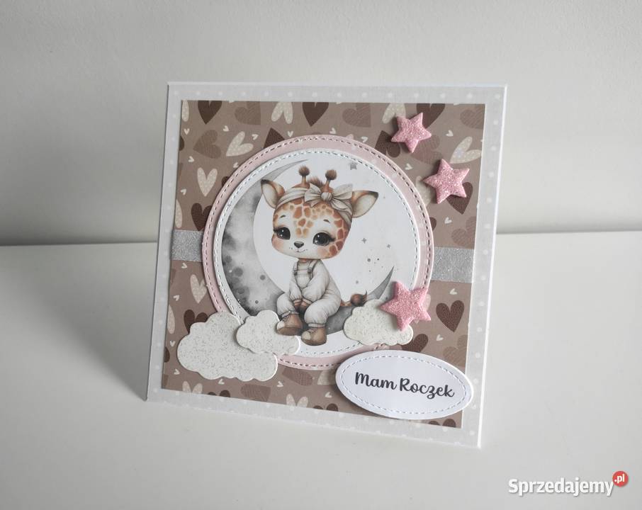 Kartka ręcznie robiona na urodziny roczek żyrafa Łódź
