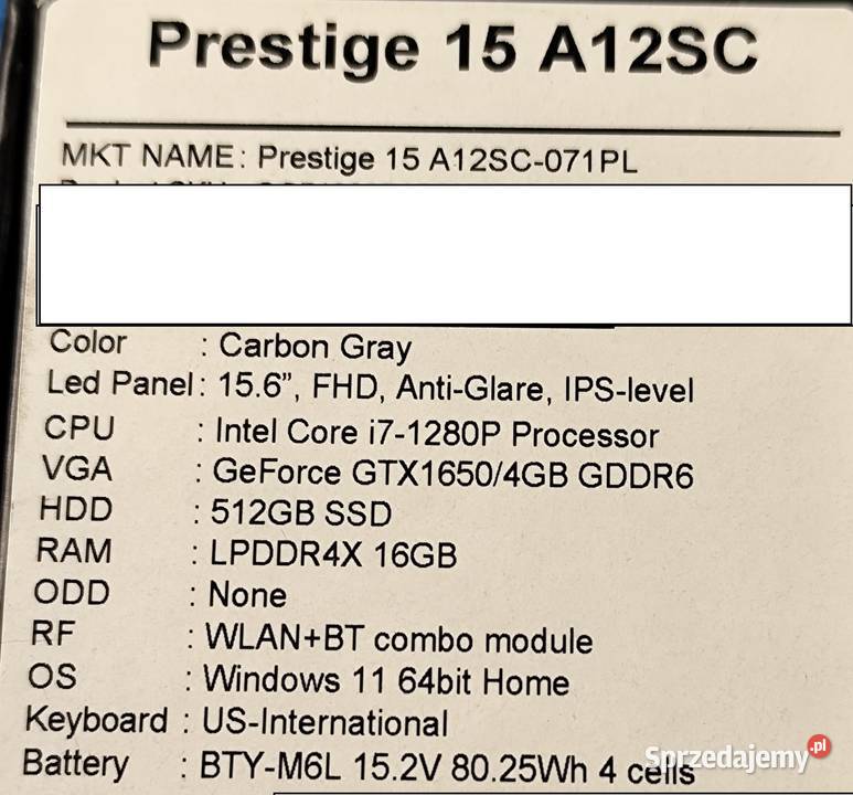 nowy Elegancki i wydajny MSI Prestige 15 i7 Płońsk
