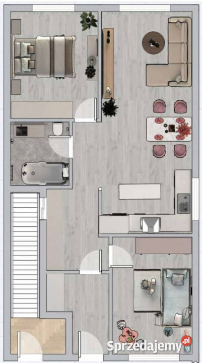 Mieszkanie 2 sypialnie i salon z wyjściem na