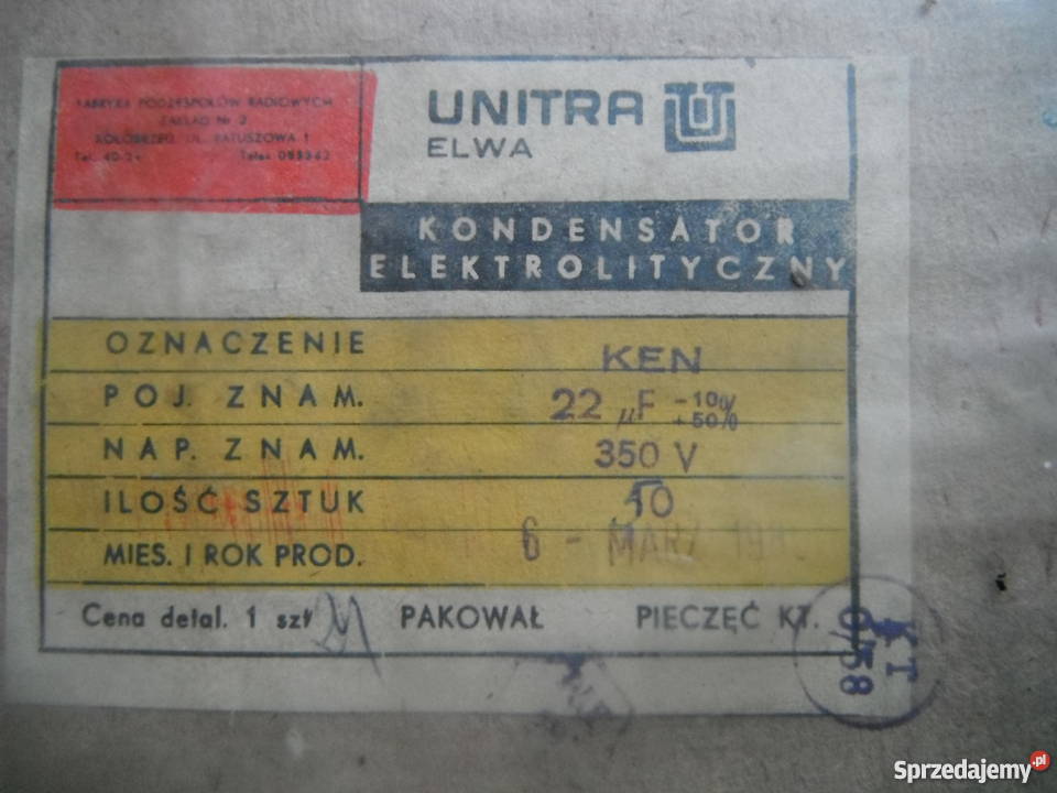 Kondensator KEN 22uF 350V ELWA NOWE Barak