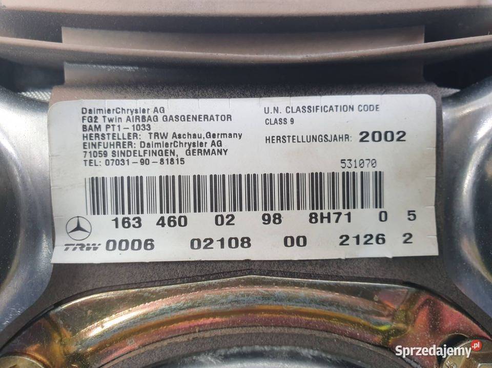 PODUSZKA AIRBAG MERCEDES ML W163 1634600298 Lipno
