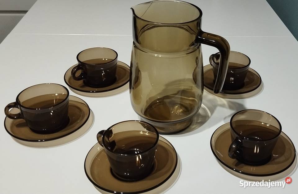 Dzbanek ciemne szkło filiżanki i spodki Vereco Warszawa sprzedam