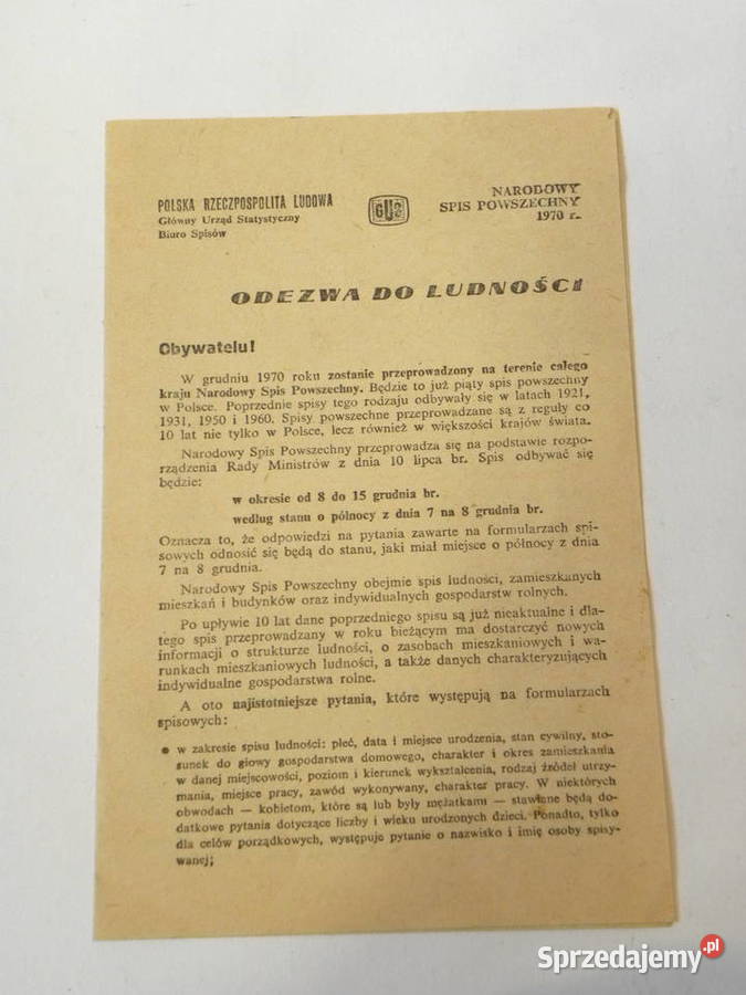 Kolekcjonerski dokument Odezwa do ludności 1970 Pozostałe Pozostałe Legnica