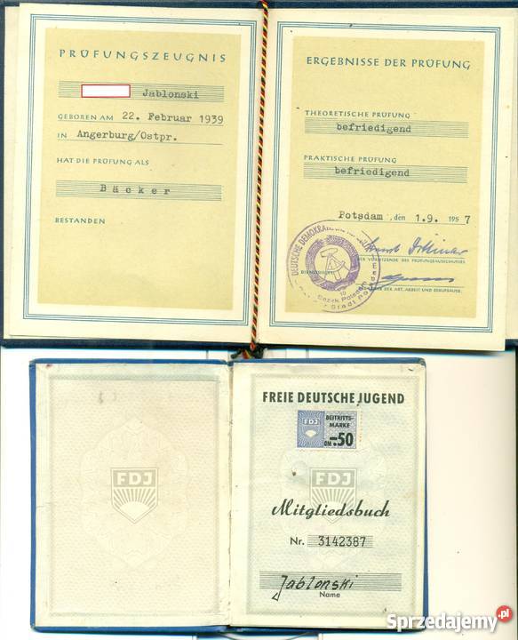Facharbeiterzeugnis Mitgliedsbuch dokumenty Ostrów Wielkopolski