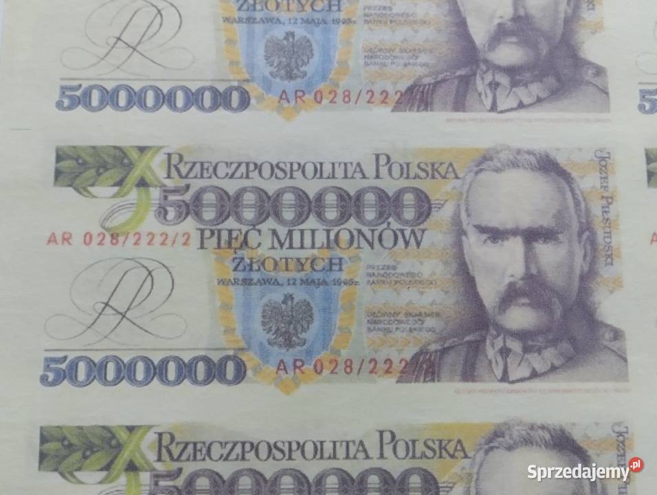 POLSKA arkusz z 6 banknotami 5000000 złotych Białystok