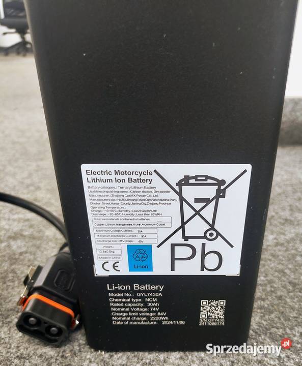 Nowe baterie Liion 74V 30Ah z ładowarką sieciową małopolskie sprzedam