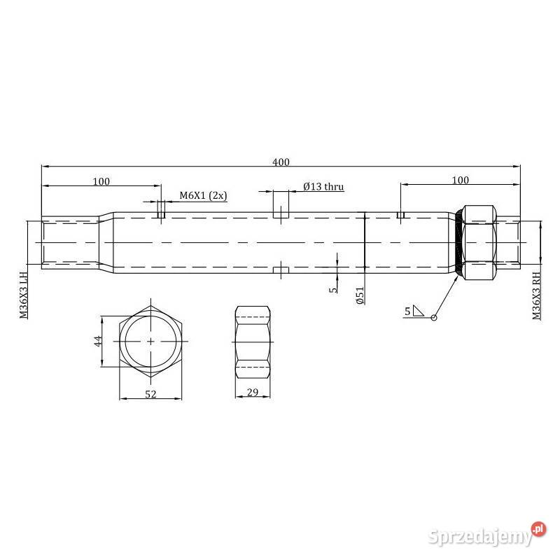 Łącznik centralny kat 3 36x3 długość rury 400 mm Kamionna sprzedam