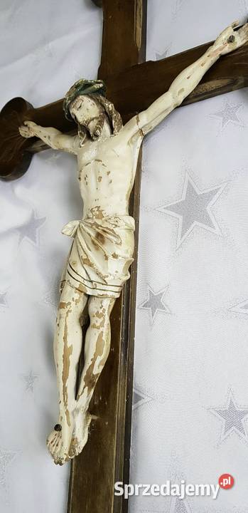 Duży stary drewniany krzyż krucyfiks z pasyjką śląskie Ruda Śląska
