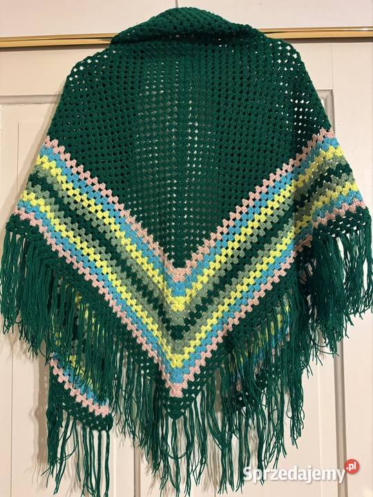 Chusta szydełkowa zielona vintage z czasów PRL Częstochowa