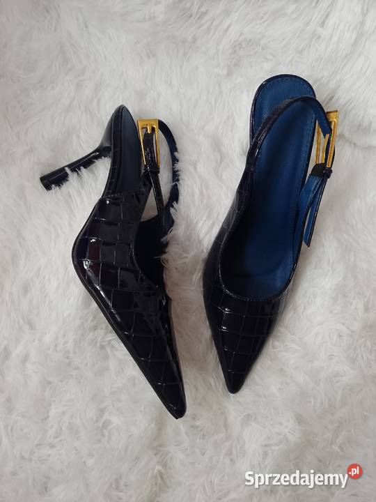 40 Granatowe czółenka Szpilki wieczorowe z
