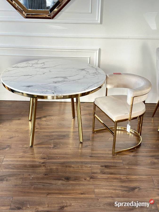Stół złoty glamour z marmurowym blatem okrągły Warszawa