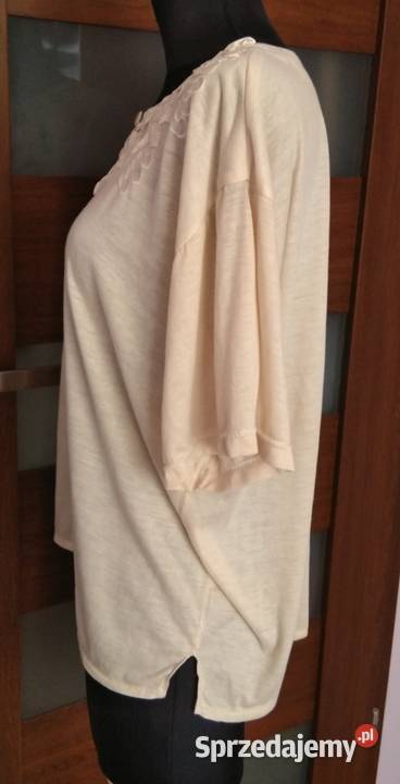 Beżowa bluzka z haftem lata 90 retro vintage Krosno