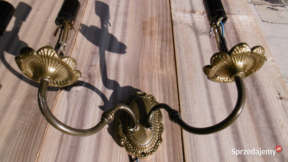 mosiężny kinkiet 2 mały cokół prl artdeco odcienie brązowego Oświetlenie opolskie