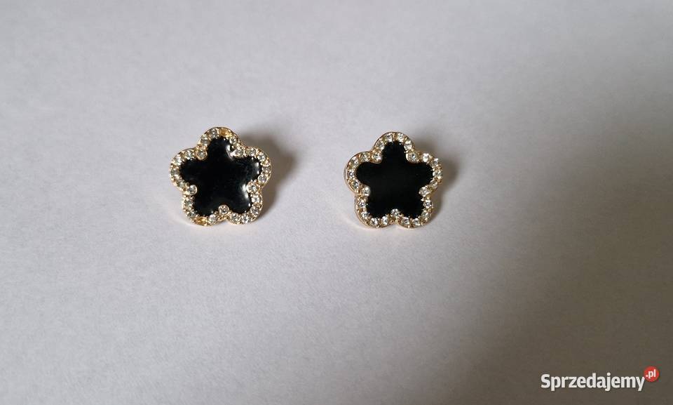 kolczyki czarna emalia złote cyrkonie Kraków