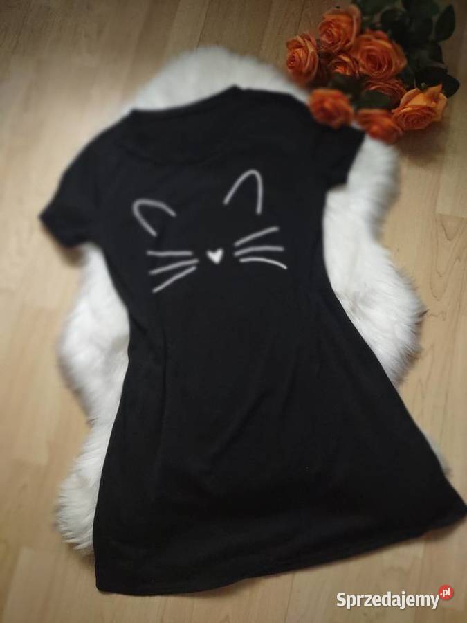 Czarna koszula nocna z kotkiem SM Olkusz