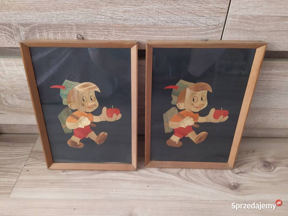 Obraz w ramce ze słomy vintage Disney Pinokio Pruszków