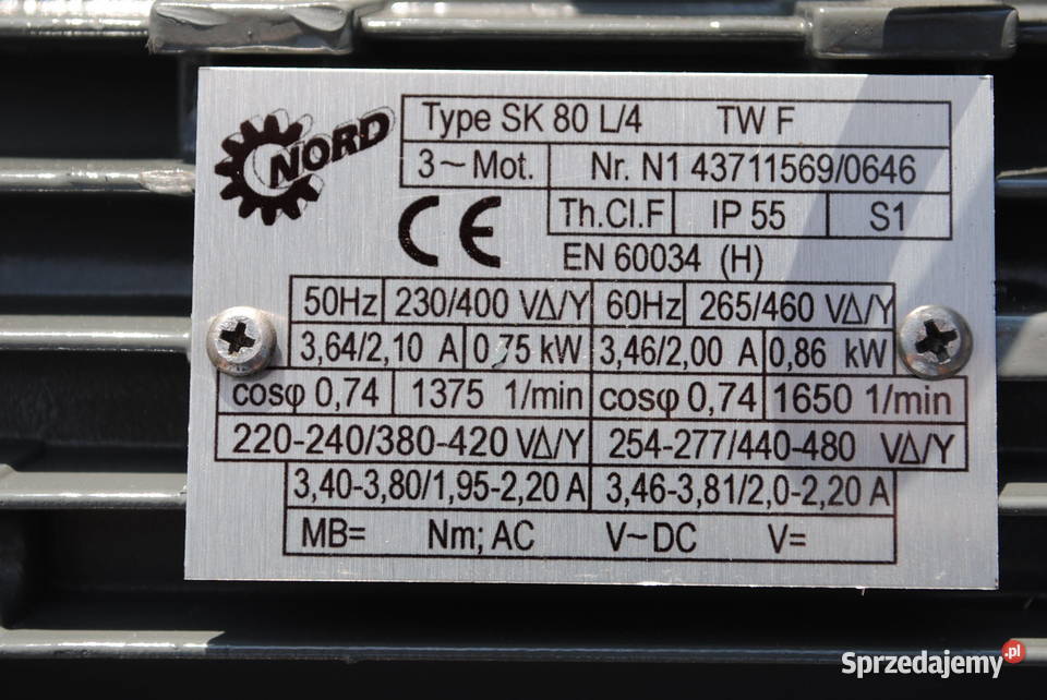 Motoreduktor kątowy 075kw 76obr z hamulcem NORD Kargowa