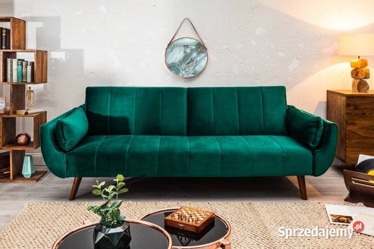 Sofa Wersalka rozkładana zieleń butelkowa aksamitna