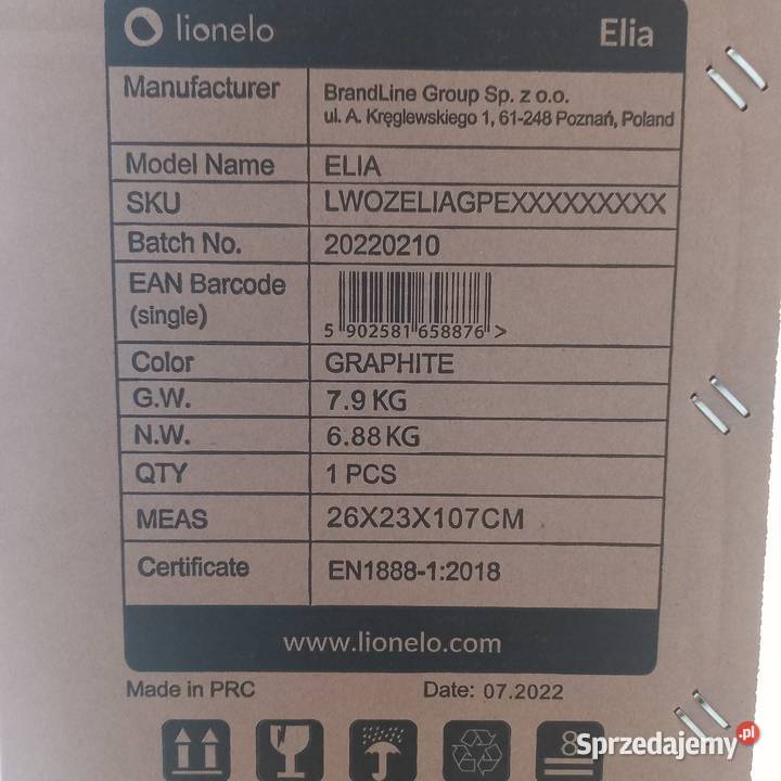 Wózek dziecięcy spacerowy Grafitowy LIONELO ELIA 7kg