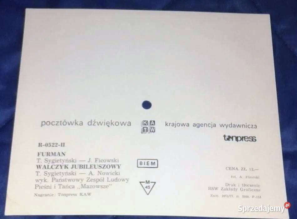 Pocztówka dźwiękowa Furman Walczyk jubileuszowy Płyty i kasety Chełm