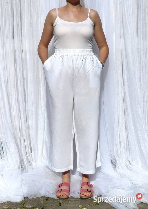 Spodnie białe XL plus size HM len lniane wiskoza zachodniopomorskie Szczecin sprzedam