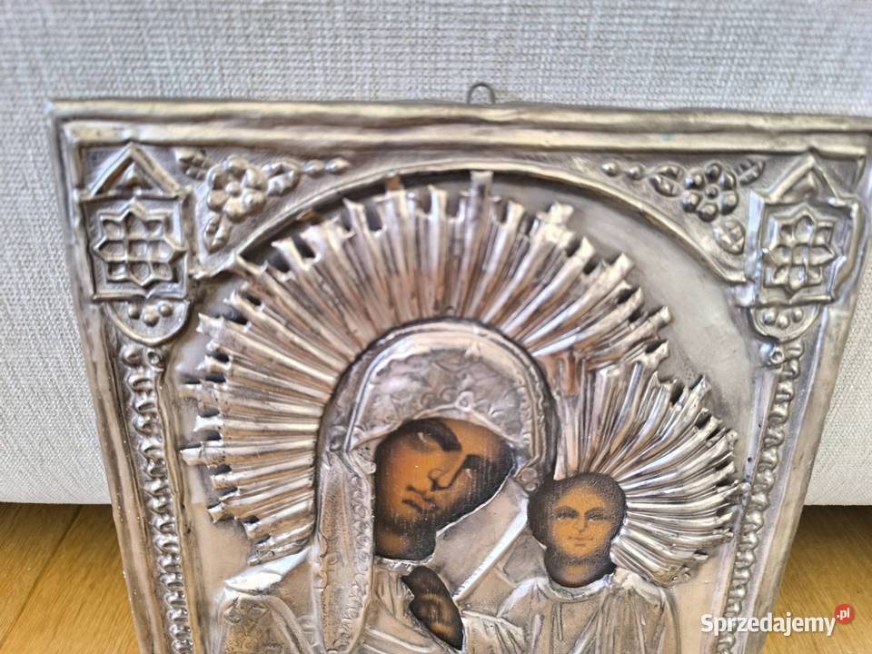Piękna stara ikona z wizerunkiem Matki boskiej Malarstwo Łódź sprzedam