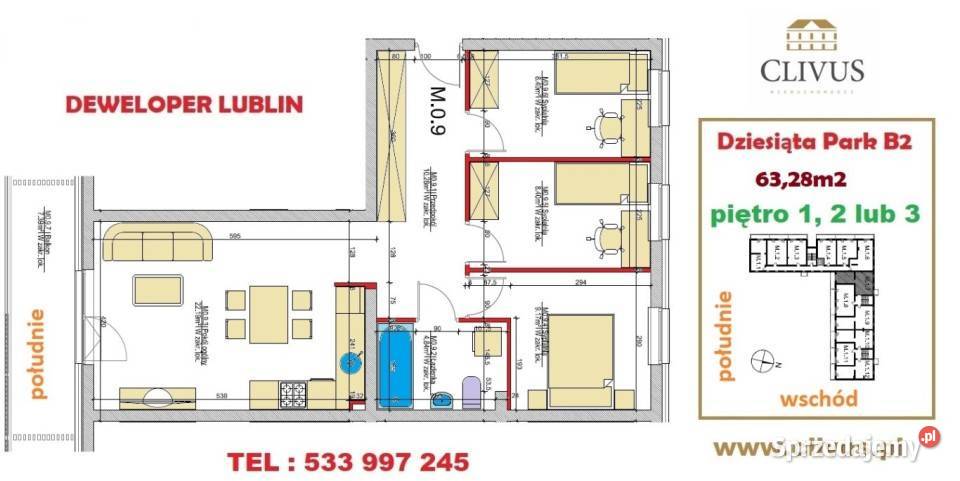 Mieszkanie 6328m2 4 pokoje Lublin Piętro 1