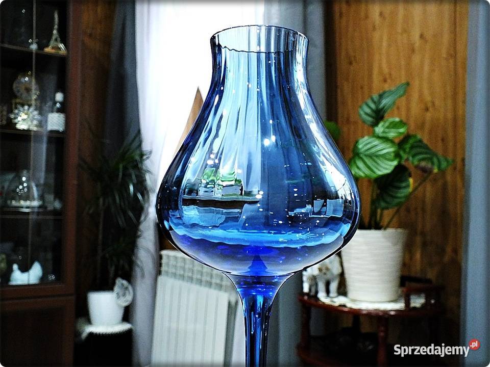 Kobaltowy Wysoki Kielich Świecznik na Wysokiej niebieski Żary sprzedam