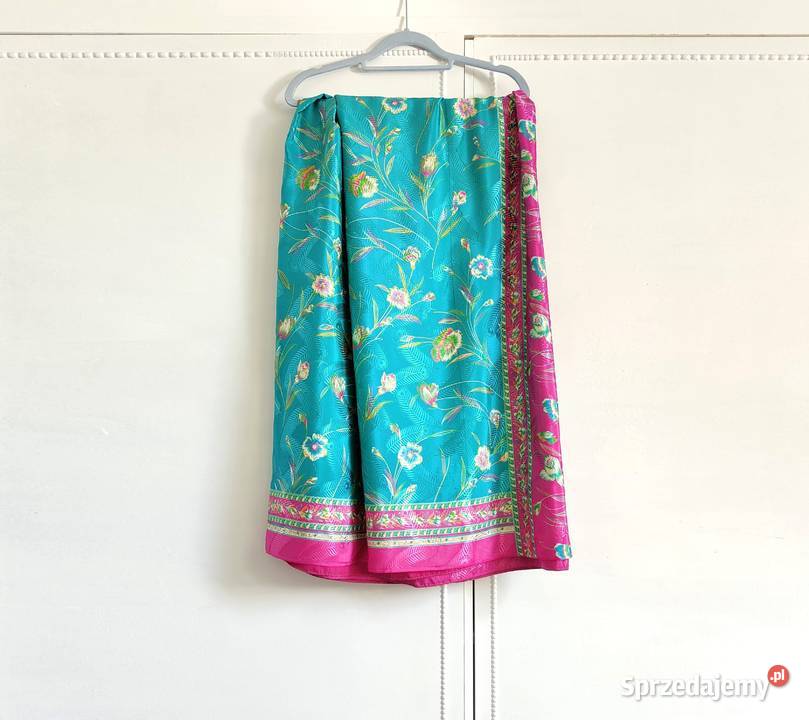 Vintage saree sari róż turkus kwiaty floral kolorowy Szczecin