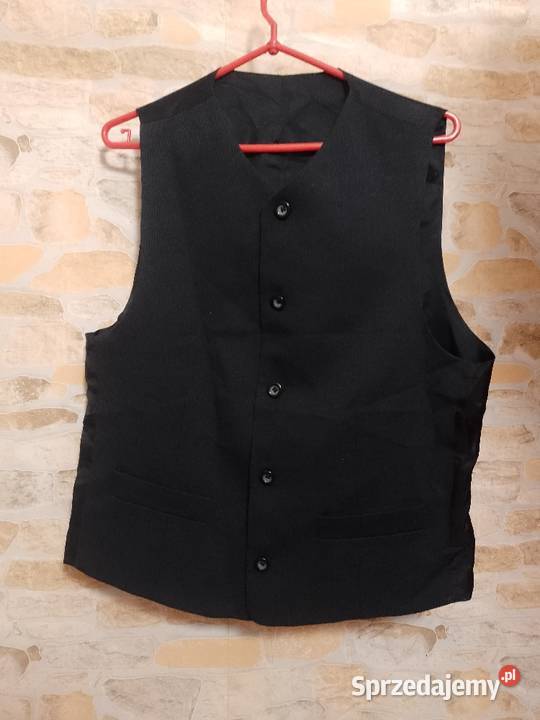 SM Czarna prążkowana kamizelka garniturowa z