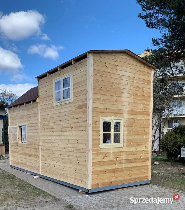 Mobilny drewniany domek z kuchnią łazienką i Borzęcin Duży