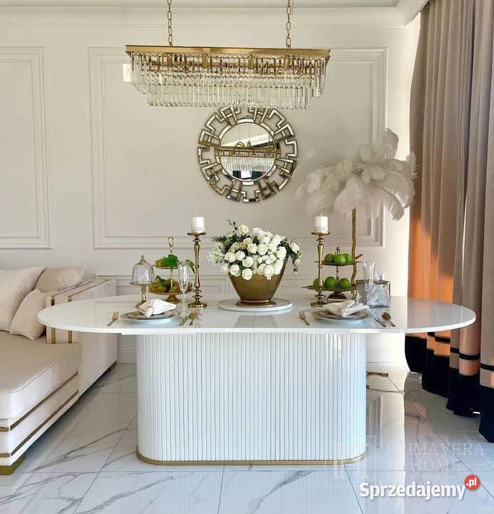 Rozkładany stół glamour biały drewniany 76cm Warszawa