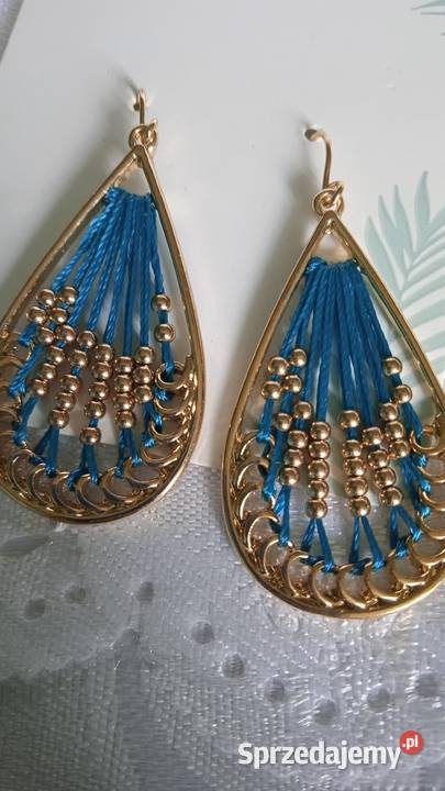 ZŁOTO TURKUSOWE OKAZAŁE KOLCZYKI pozłacane