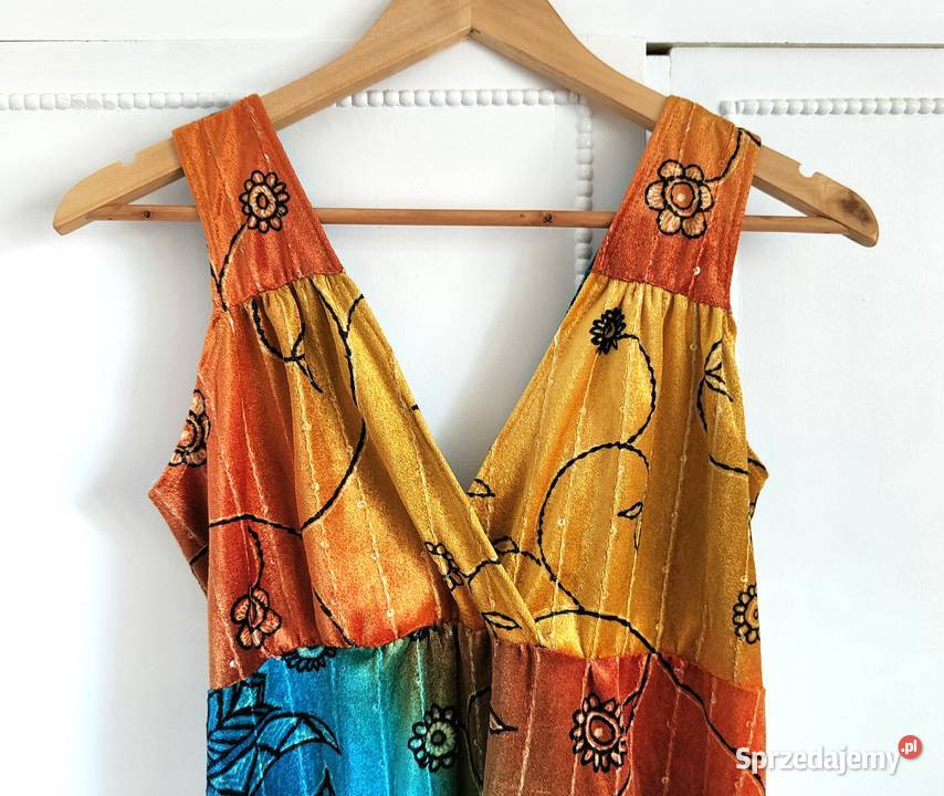 Sukienka welurowa kolorowa S M vintage y2k boho Spódnice i sukienki Szczecin